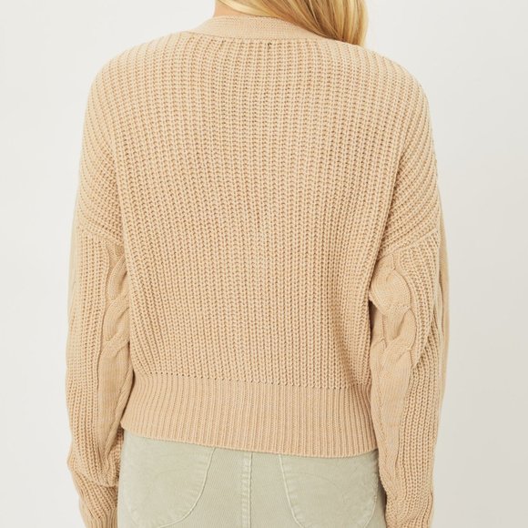 ⚡FINAL SALE! Khaki Cable Knit Crop Cardigan - Picture 4 of 6